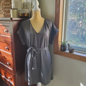 Forever 21 Gray Ribbed Mini Dress with Tie